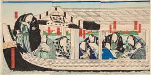 Le lutteur de sumo Dairiki Maru sur un bateau avec des amis