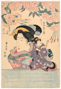 Pentaptyque : Cinq filles avec des marionnettes de théâtre - Utagawa Kuniyasu