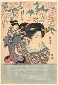 Pentaptyque : Cinq filles avec des marionnettes de théâtre - Utagawa Kuniyasu