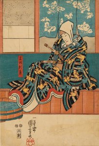 Un acteur assis au bord de la scène, 1798-1861 - Utagawa Kuniyoshi