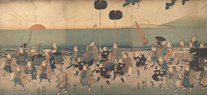 Garçons jouant une procession de Daimyo, 19ème siècle - Utagawa Kuniyoshi