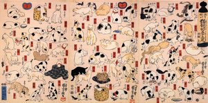 Chats. De la série Cinquante-trois stations du Tokaido Triptyque, vers 1848 - Utagawa Kuniyoshi