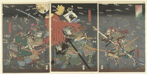 Le dernier assaut des Kusunoki à Shijonawate (Shijonawate nite Nanke no eiyu taiteki o) - Utagawa Kuniyoshi