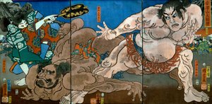 Grand tournoi de sumo sur le mont Akazawa (Akazawayama Ōzumō) - Utagawa Kuniyoshi