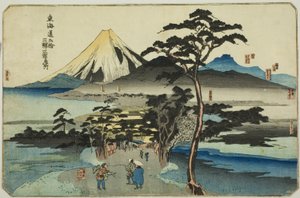 Hara, Yoshiwara et Kanbara, de la série "Lieux célèbres sur les cinquante-trois stations du Tokaido, Trois stations (Tokaido gojusan eki sanshuku meisho)" - Utagawa Kuniyoshi