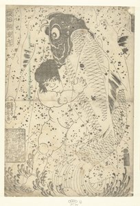 Kintaro luttant avec une carpe - Utagawa Kuniyoshi