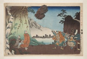 Nichiren et le rocher lévitant au mont Komuro le 28e jour du cinquième mois de 1274 - Utagawa Kuniyoshi