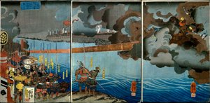 Takeda Shingen écrase les forces de Suwa Yorishige, c.1850-51 - Utagawa Kuniyoshi