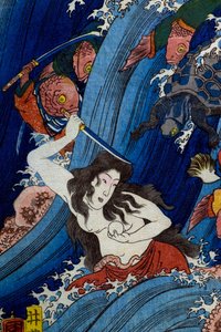 Tamatori-hime volant le joyau sacré du palais du dragon (Ryūgū Tamatori-hime no zu) - Utagawa Kuniyoshi