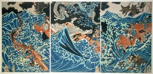 Naufrage de Tametomo, pub. vers 1836 - Utagawa Kuniyoshi