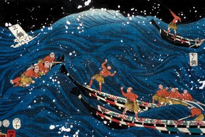 La prospérité des sept côtes avec de gros poissons (Nana ura tairyō hanjō no zu) - Utagawa Kuniyoshi