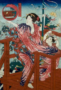 Le Festival des Étoiles du Septième Mois (Fumizuki no tanabata) Série sans titre de femmes avec enfants dans les douze mois, c.1836 - Utagawa Kuniyoshi