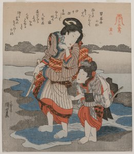 Femme et enfant, de la série Cinq images de marée basse, fin des années 1820 - Utagawa Kuniyoshi