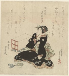 Femme préparant des légumes dans un mortier - Utagawa Sadafusa