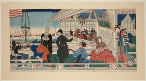 Un bâtiment mercantile américain à Yokohama (Yokohama ijin shokan no zu) - Utagawa Sadahide