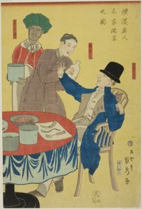 Banquet dans une maison de marchand étranger à Yokohama (Yokohama ijin shoka shuen no zu) - Utagawa Sadahide