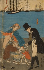 Néerlandais se promenant un dimanche à Yokohama - Utagawa Sadahide
