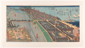 Vue du quartier Honcho et du quartier Miyozaki à Yokohama - Utagawa Sadahide