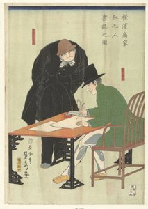 Étrangers écrivant dans une maison de marchand à Yokohama