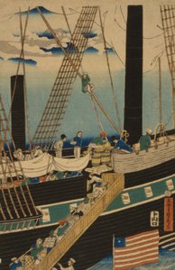 Commerçants occidentaux chargeant des marchandises à Yokohama - Utagawa Sadahide