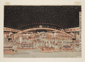 Le festival Tenma Tenjin la nuit à Osaka, une image en perspective - Utagawa Toyoharu