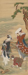 Deux Femmes et une Fille sur le Rivage - Utagawa Toyoharu
