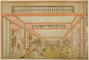 Vues des salles de réception au Japon - Divertissements le jour du Rat dans le style moderne, c.1771-76 - Utagawa Toyoharu