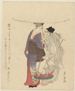Le dieu de la chance Ebisu avec une femme
