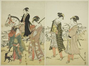 Partie de fauconniers près de la rivière - Utagawa Toyohiro