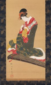 Femme mettant des plectres pour jouer du koto, début du 19ème siècle - Utagawa Toyohiro