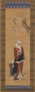 Femme et enfant sous un cerisier - Utagawa Toyohiro