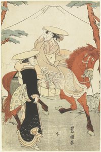 (Deux femmes, une marchant, une à cheval), fin du XVIIIe-début du XIXe siècle - Utagawa Toyokuni