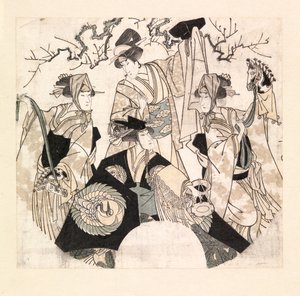 Acteurs exécutant une danse de scène des quatre Onnagatas, vers 1800-05 (gravure sur bois en couleur) - Utagawa Toyokuni