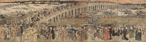 Se rafraîchir au pont Ryogoku à Edo, un pentaptyque (Edo Ryogoku suzumi no zu, gomai tsuzuki) - Utagawa Toyokuni