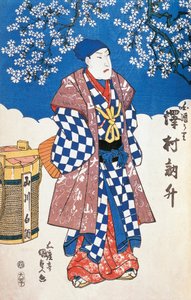 Acteur japonais en kimono avec décor de fleurs de pommier - Utagawa Toyokuni
