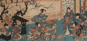 Préparation pour la lecture de poésie printanière - Utagawa Toyokuni