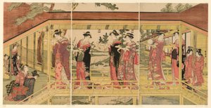 Une procession de femmes tenant des décorations shimadai - Utagawa Toyokuni I