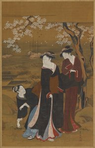 Trois femmes sous un cerisier en fleurs au bord de la mer, 1769-1825