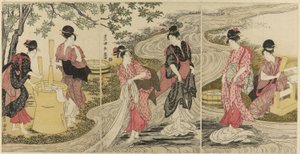 Lavage de linge dans un ruisseau