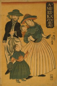 Une famille américaine en promenade à Yokohama, 1861 - Utagawa Yoshifuji