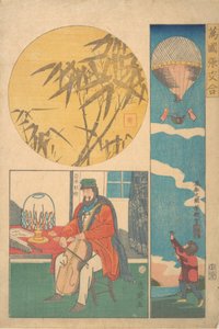 Ballon américain, Américain jouant du violoncelle, Bambou - Utagawa Yoshiiku