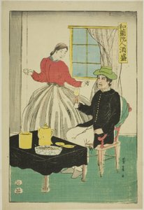 Couple hollandais buvant du vin (Orandajin sakamori)