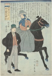 Couple néerlandais, dont la femme à cheval - Utagawa Yoshikazu
