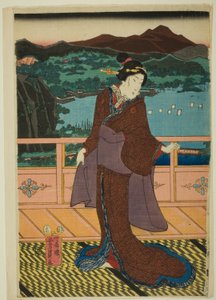 Les huit vues du lac Biwa en soirée (Omi Hakkei Moku) - Utagawa Yoshikazu