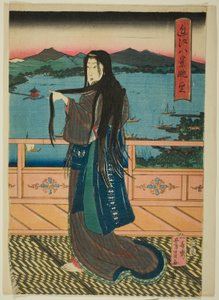 Les huit vues du lac Biwa en soirée (Omi Hakkei Moku) - Utagawa Yoshikazu