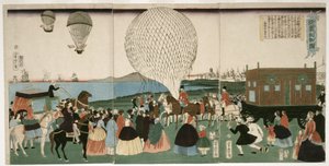 Montgolfière en Amérique, pub. 1865 - Utagawa Yoshitora