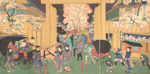 Cerises la nuit à New Shimabara - Utagawa Yoshitora