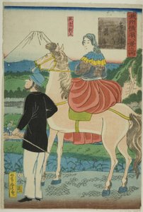 Anglais regardant les oies descendantes au pont Yoshida, de la série "Huit vues de Yokohama dans la province de Musashino" - Utagawa Yoshitora