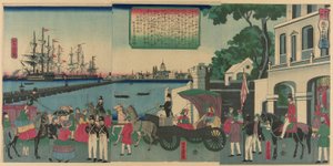 Le Port de Londres, Angleterre (Igirisu Rondon no kaiko), de la série "Collection de lieux pittoresques dans des pays étrangers (Bankoku meisho zukushi no uchi)" - Utagawa Yoshitora
