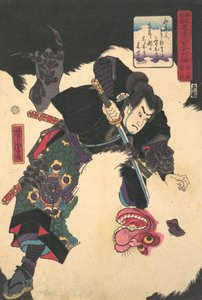 Le Guerrier tuant le Géant Blanc Hihi, 1859, 2ème mois - Utagawa Yoshitora